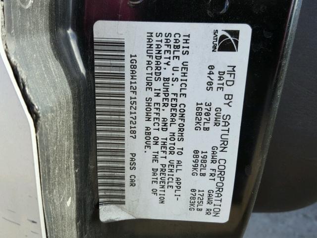 1G8AW12F15Z172187 - 2005 SATURN ION LEVEL SILVER photo 10