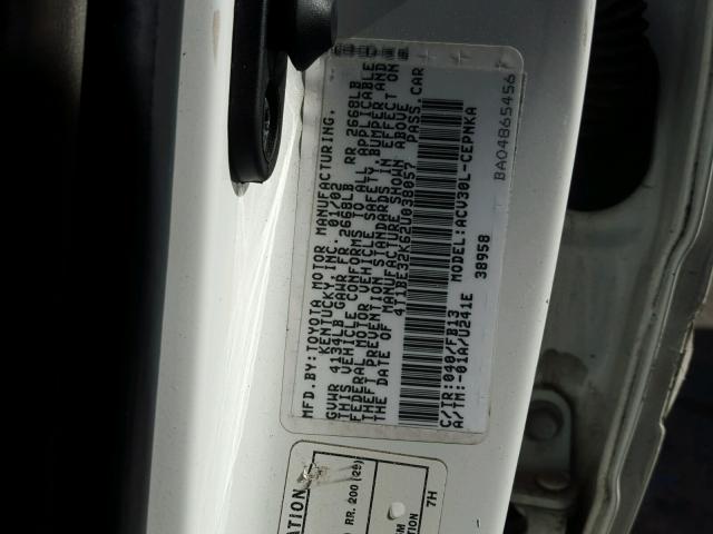 4T1BE32K62U038057 - 2002 TOYOTA CAMRY LE WHITE photo 10