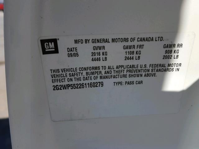 2G2WP552261160279 - 2006 PONTIAC GRAND PRIX თეთრი ფოტო 10