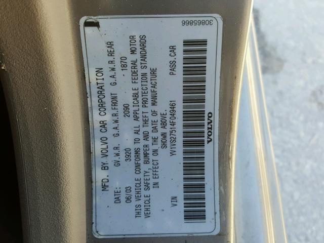 YV1VS27514F049461 - 2004 VOLVO S40 1.9T GRAY photo 10