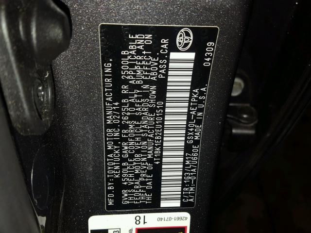 4T1BK1EB2EU101510 - 2014 TOYOTA AVALON BAS GRAY photo 10