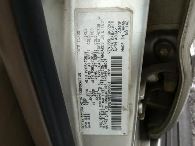 JT3HN87R119050561 - 2001 TOYOTA 4RUNNER LI GRAY photo 10