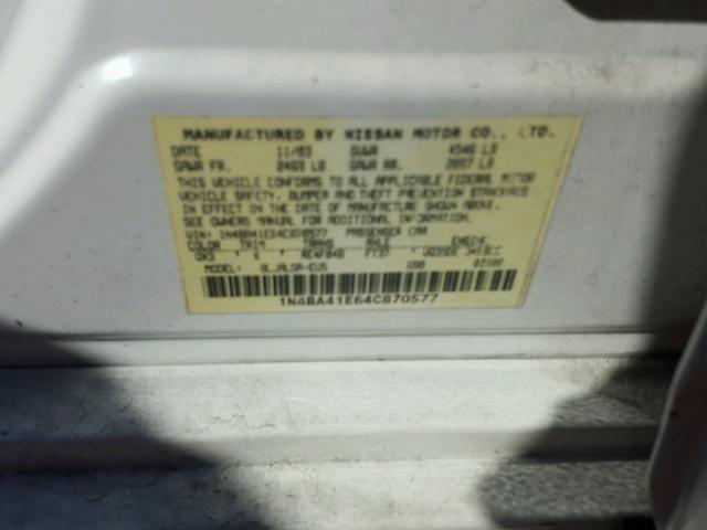 1N4BA41E64C870577 - 2004 NISSAN MAXIMA SE WHITE photo 10