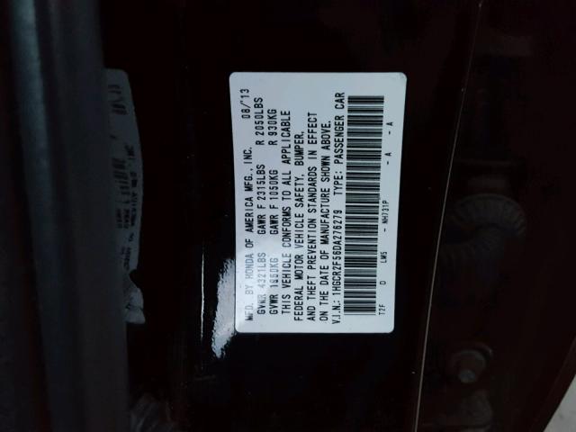 1HGCR2F56DA276279 - 2013 HONDA ACCORD SPO BLACK photo 10