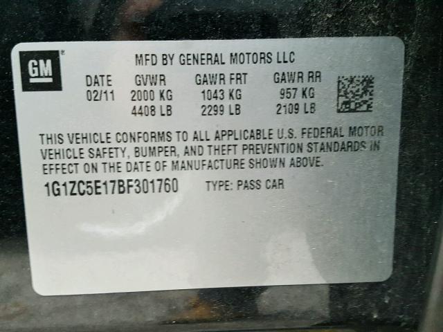 1G1ZC5E17BF301760 - 2011 CHEVROLET MALIBU 1LT 蓝色 照片 10