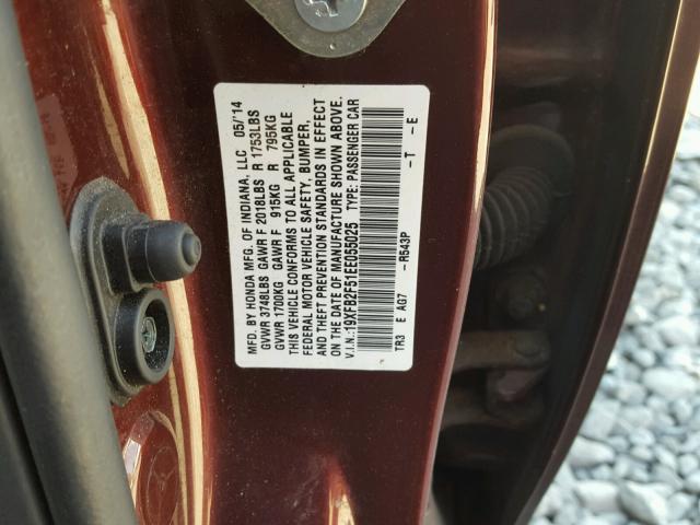 19XFB2F51EE055025 - 2014 HONDA CIVIC LX RED photo 10