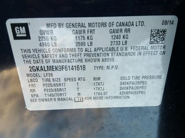 2GKALMEK9F6141618 - 2015 GMC TERRAIN SL BLUE photo 10