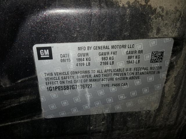 1G1PE5SB7G7176727 - 2016 CHEVROLET CRUZE LIMI CHARCOAL photo 10