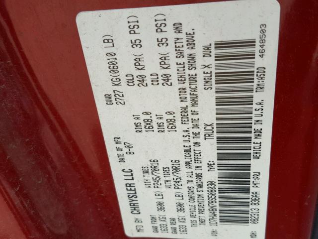 1D7HW48N78S508030 - 2008 DODGE DAKOTA QUA RED photo 10