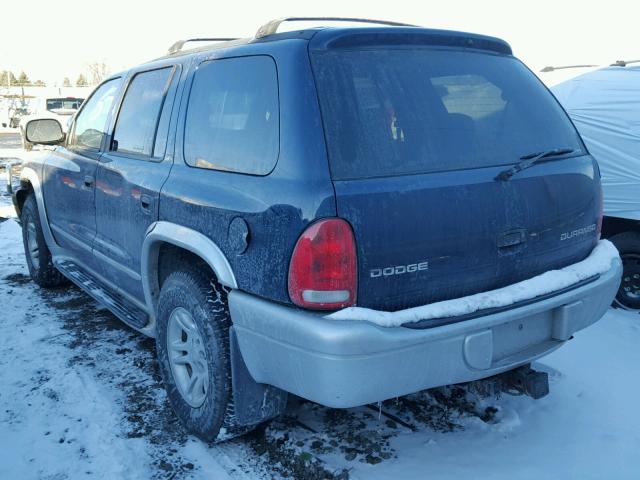 1B4HS58N82F152261 - 2002 DODGE DURANGO SL BLUE photo 3