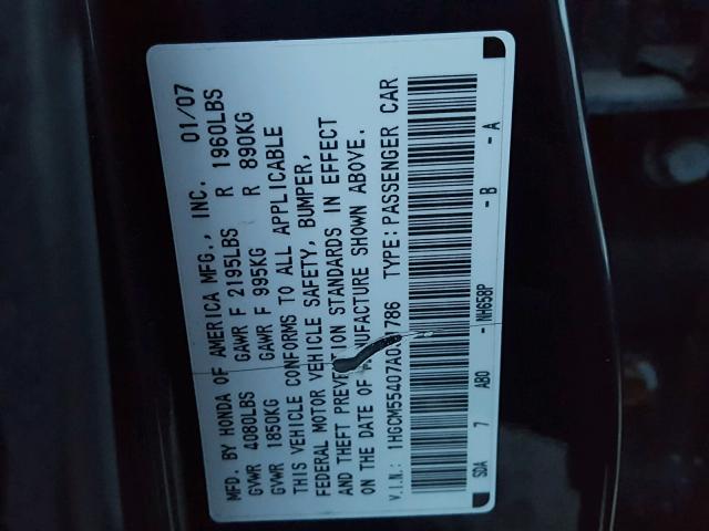 1HGCM55407A091786 - 2007 HONDA ACCORD LX BLUE photo 10