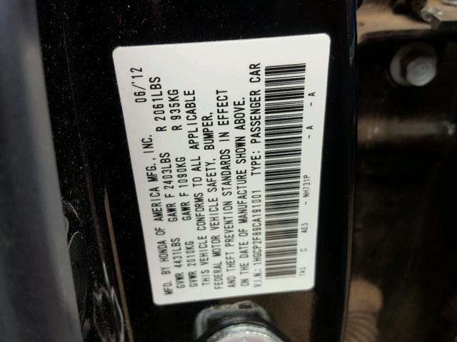 1HGCP2F89CA191001 - 2012 HONDA ACCORD EXL BLACK photo 10