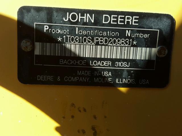 1T0310SJPBD209831 - 2011 JOHN DEERE 310SJ YELLOW photo 10