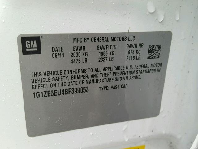 1G1ZE5EU4BF399053 - 2011 CHEVROLET MALIBU LTZ 白色 照片 10