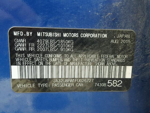 JA32U8FW1FU026727 - 2015 MITSUBISHI LANCER GT BLUE photo 10