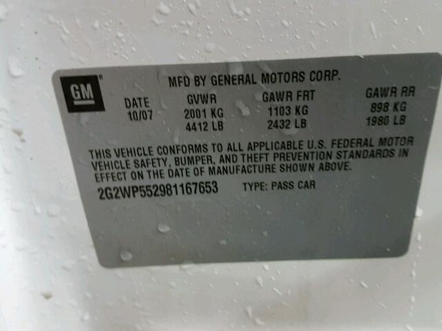 2G2WP552981167653 - 2008 PONTIAC GRAND PRIX თეთრი ფოტო 10