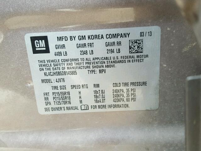 KL4CJHSB5DB145885 - 2013 BUICK ENCORE PRE TAN photo 10