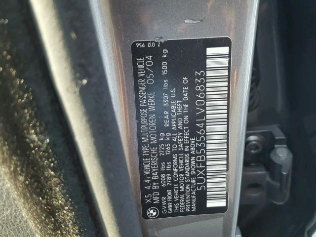 5UXFB53564LV06833 - 2004 BMW X5 4.4I GRAY photo 10