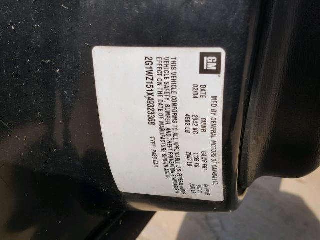 2G1WZ151X49323368 - 2004 CHEVROLET MONTE CARL შავი ფოტო 10