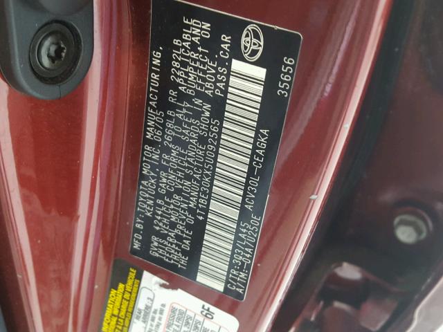4T1BE30KX5U092565 - 2005 TOYOTA CAMRY LE MAROON photo 10