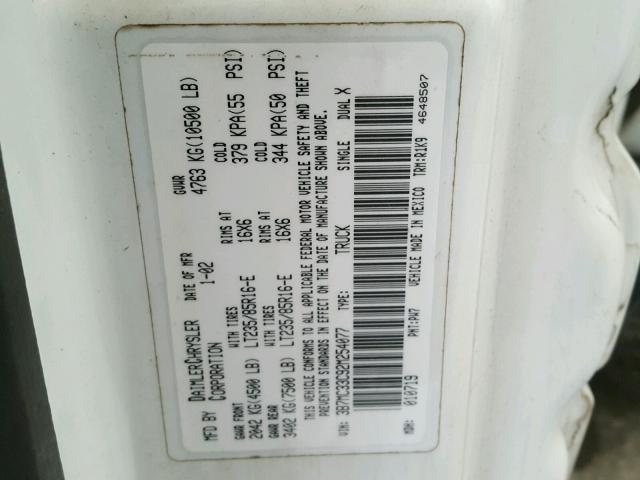 3B7MC33C92M254077 - 2002 DODGE RAM 3500 WHITE photo 10