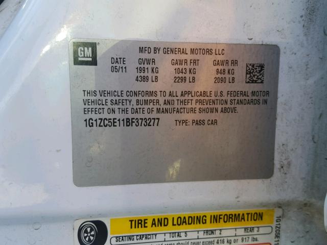 1G1ZC5E11BF373277 - 2011 CHEVROLET MALIBU 1LT WHITE photo 10