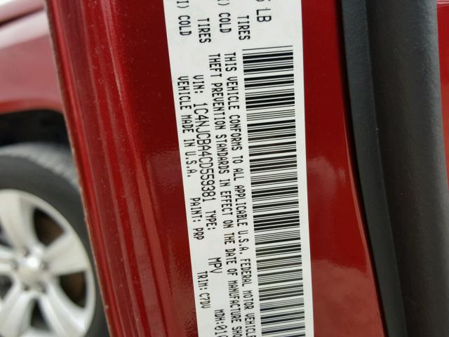 1C4NJCBA4CD559381 - 2012 JEEP COMPASS SP 红色 照片 10