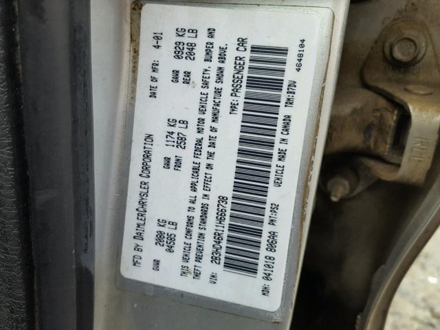 2B3HD46R11H666738 - 2001 DODGE INTREPID S WHITE photo 10