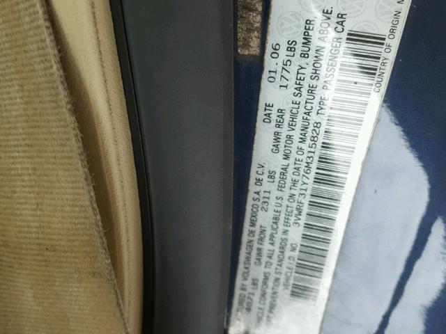 3VWRF31Y76M315828 - 2006 VOLKSWAGEN NEW BEETLE 蓝色 照片 10