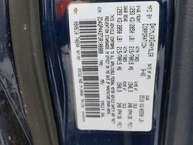 2D4GP44373R108988 - 2003 DODGE GRAND CARA BLUE photo 10