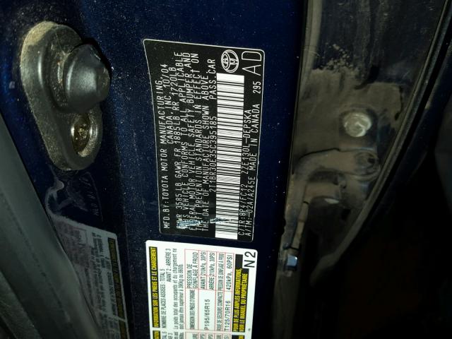 2T1BR30E35C395185 - 2005 TOYOTA COROLLA CE BLUE photo 10