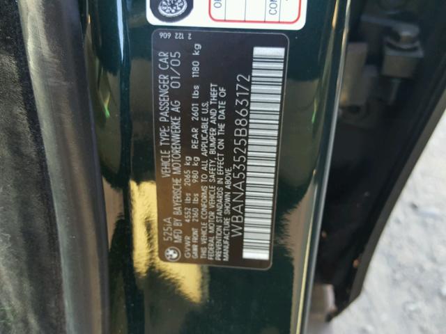 WBANA53525B863172 - 2005 BMW 525 I GREEN photo 10