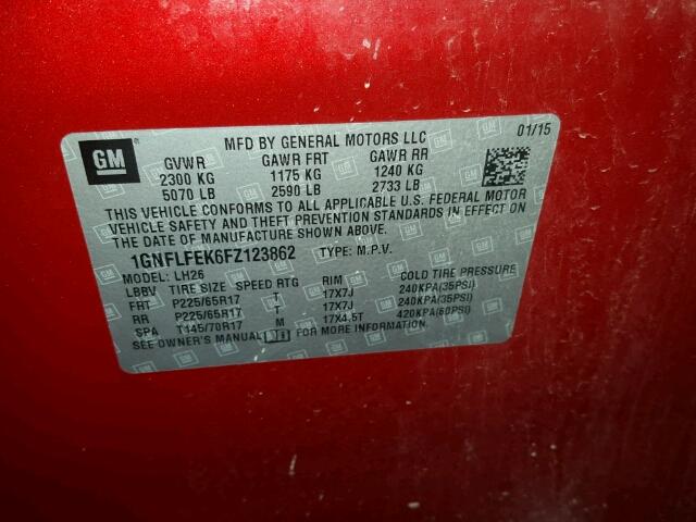 1GNFLFEK6FZ123862 - 2015 CHEVROLET EQUINOX LT RED photo 10