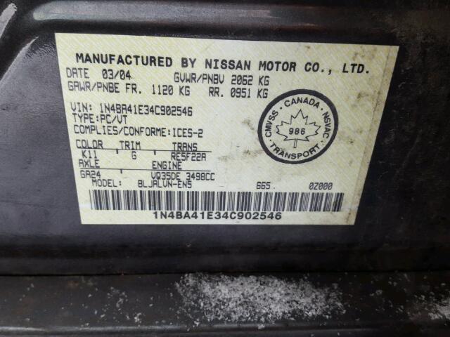 1N4BA41E34C902546 - 2004 NISSAN MAXIMA SE GRAY photo 10