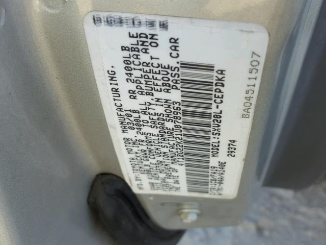 4T1BG22K21U078963 - 2001 TOYOTA CAMRY CE SILVER photo 10