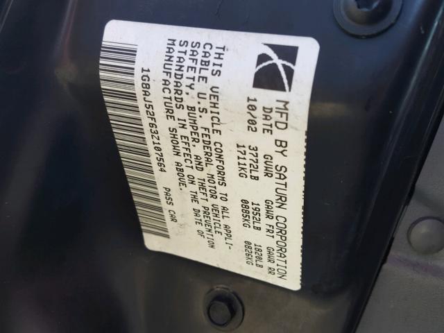 1G8AJ52F63Z107564 - 2003 SATURN ION LEVEL BLACK photo 10