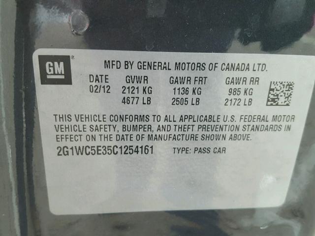 2G1WC5E35C1254161 - 2012 CHEVROLET IMPALA LTZ CHARCOAL photo 10