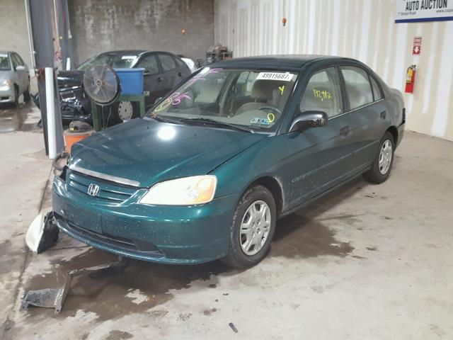 2HGES16511H530985 - 2001 HONDA CIVIC LX GREEN photo 2