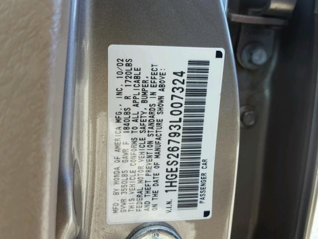 1HGES26793L007324 - 2003 HONDA CIVIC EX 米色 照片 10