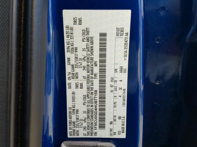 1FMCU0GD4HUB77158 - 2017 FORD ESCAPE SE 蓝色 照片 10