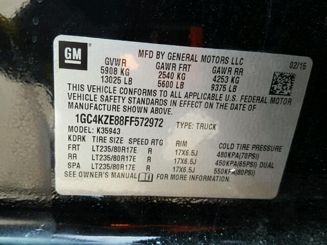 1GC4KZE88FF572972 - 2015 CHEVROLET SILVERADO BLACK photo 10