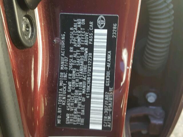 4T1BK36B17U212238 - 2007 TOYOTA AVALON XL BURGUNDY photo 10