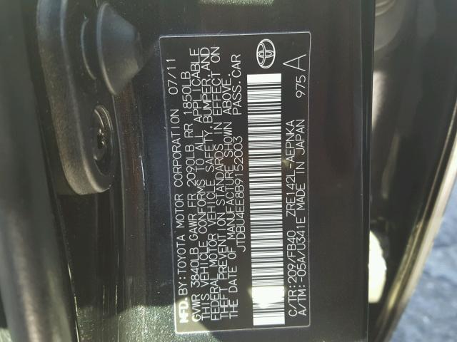 JTDBU4EE8B9152003 - 2011 TOYOTA COROLLA BA BLACK photo 10