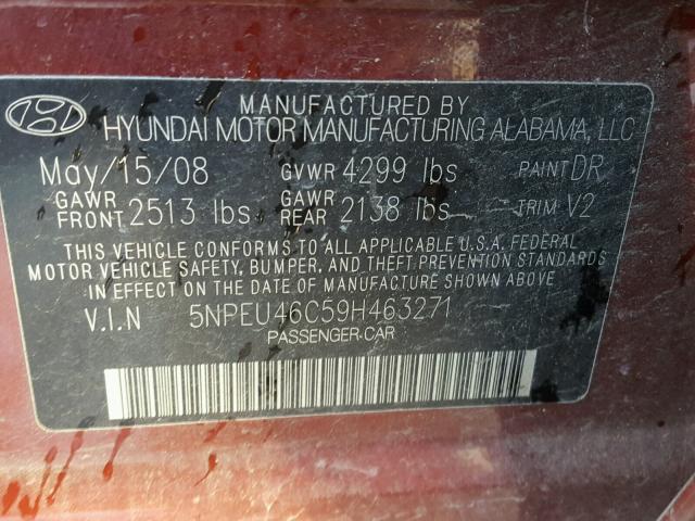 5NPEU46C59H463271 - 2009 HYUNDAI SONATA SE MAROON photo 10