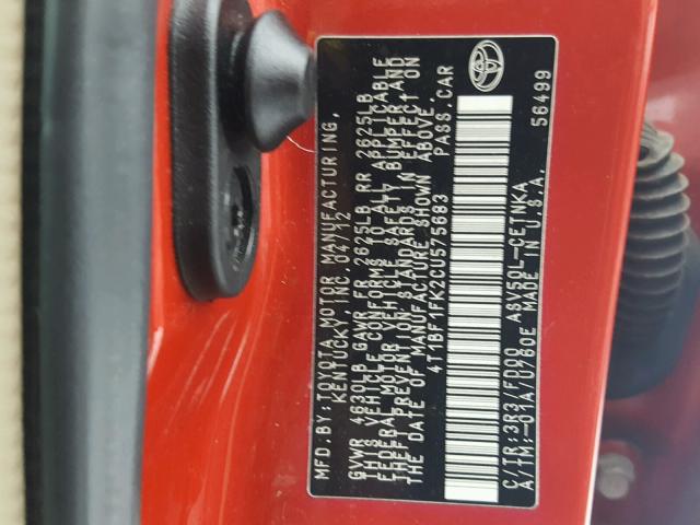 4T1BF1FK2CU575683 - 2012 TOYOTA CAMRY BASE RED photo 10