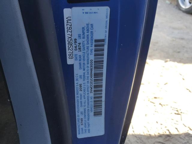 3VWCC21C4XM463000 - 1999 VOLKSWAGEN NEW BEETLE 蓝色 照片 10