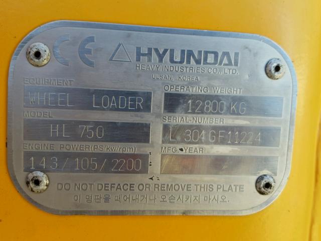 L304GF11224 - 2000 HYUNDAI LOADER YELLOW photo 10