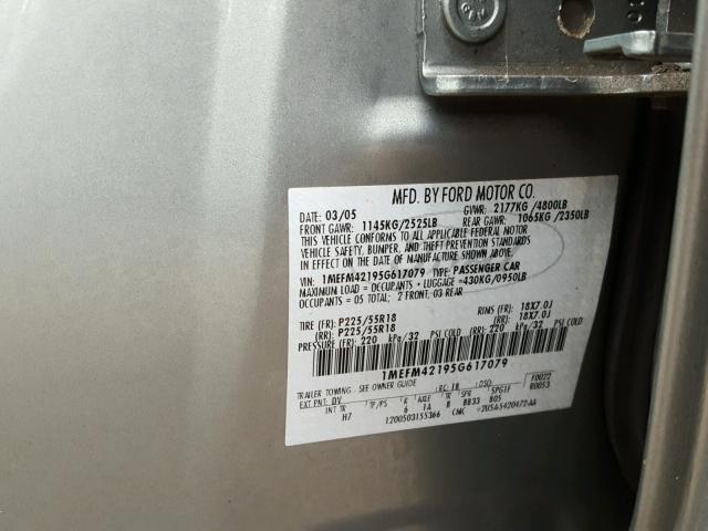 1MEFM42195G617079 - 2005 MERCURY MONTEGO PR GREEN photo 10