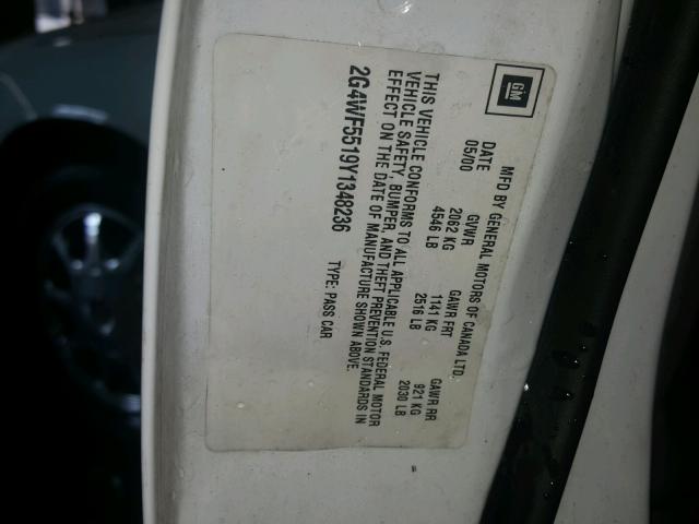 2G4WF5519Y1348236 - 2000 BUICK REGAL GS WHITE photo 10