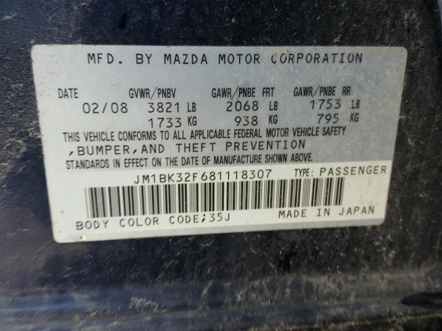 JM1BK32F681118307 - 2008 MAZDA 3 I BLUE photo 10